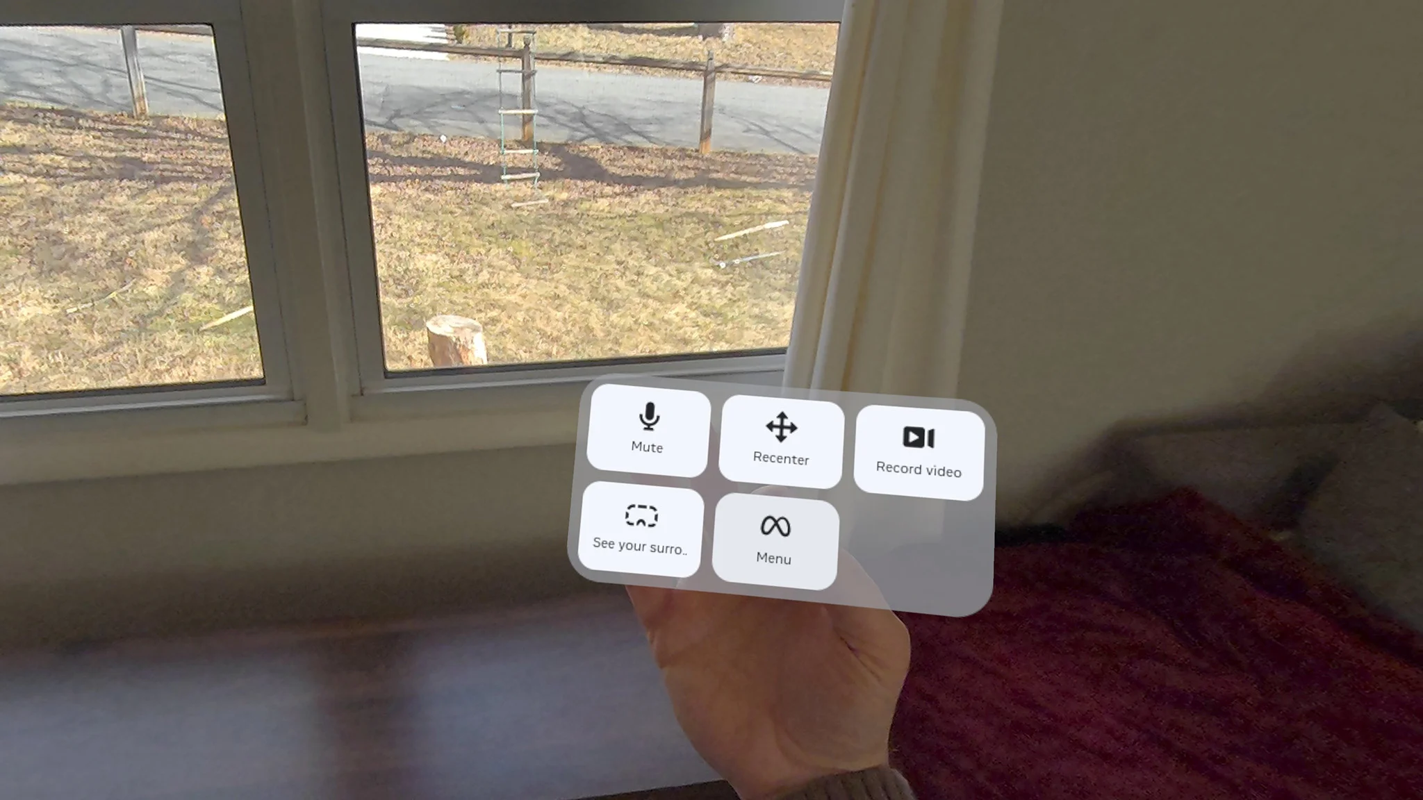 Using the Expanded Quick Actions menu with hand tracking on a Meta Quest 3